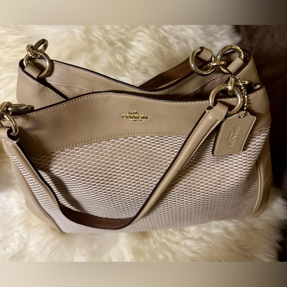 Coach Woven Beige and Brown Shoulder Bag